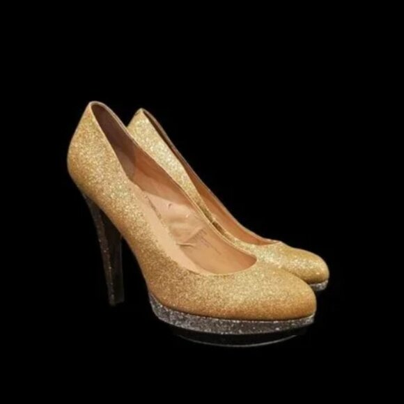 Betsey Johnson Seann Gold Silver Black Sparkle Glitter Platform High Heel - Picture 1 of 4